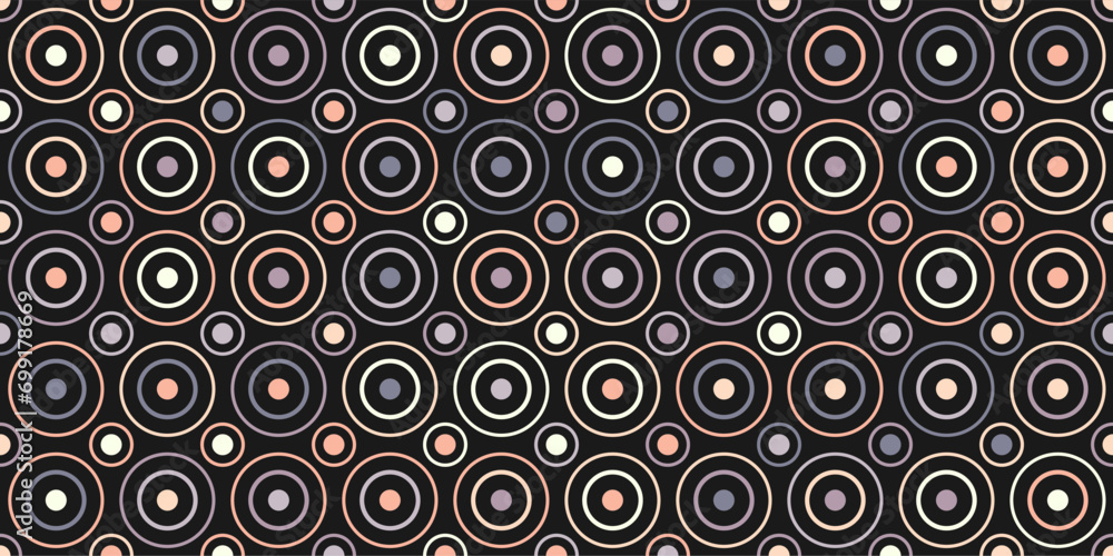 Seamless vector geometric stock pattern of circles of different diameters for textiles, packaging, paper printing, simple backgrounds and textures. Seamless vector geometric stock pattern of circles of different diameters for textiles, packaging, paper printing, simple backgrounds and textures.