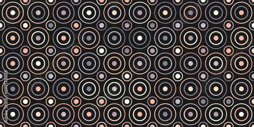 Seamless vector geometric stock pattern of circles of different diameters for textiles, packaging, paper printing, simple backgrounds and textures.