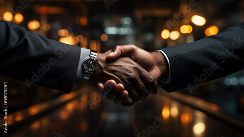 Successful Deal Closing: Portrait of a Confident Salesperson Sealing an Agreement with a Firm Handshake, Signifying Trust and Achievement