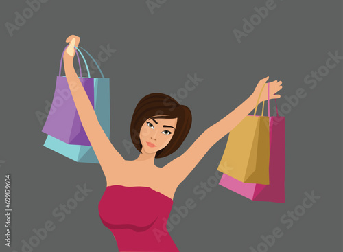 Brunnete girl holding a lot of shopping bags