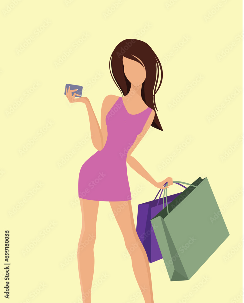 Happy beautiful woman with shopping bags. Web banner for online store. Big sale poster. E-commerce and big discount. Happy beautiful woman with shopping bags. Web banner for online store. Big sale poster. E-commerce and big discount.