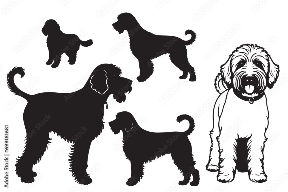 Collection of vector silhouette of dogs, from small to big. Symbol of ...