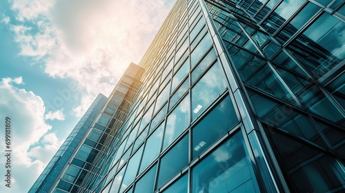 Windows of Skyscraper Business Office with blue sky  Corporate building in city.