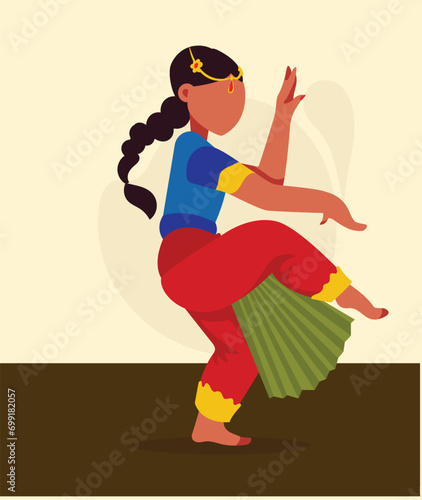 Graceful Bharatanatyam dancer with different mudras  graphic illustration