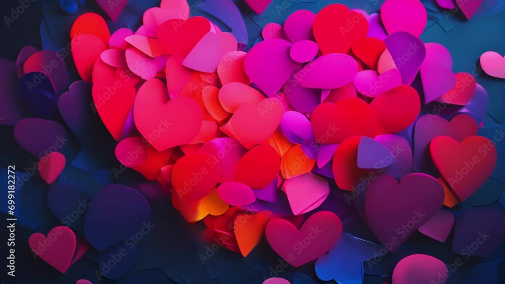 A closeup of a heart collage made entirely from pieces of torn tissue paper, creating a vibrant and textured design. A closeup of a heart collage made entirely from pieces of torn tissue paper, creating a vibrant and textured design.
