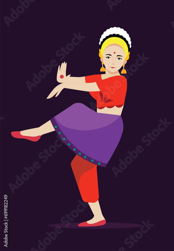Graceful Bharatanatyam dancer with different mudras  graphic illustration