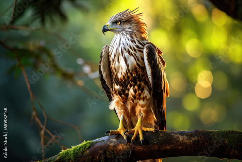 The regal Javan Hawk-Eagle perching majestically on a sturdy branch, in its natural habitat © Veniamin Kraskov