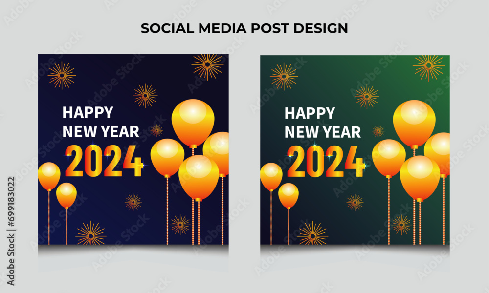 Vector 2024 happy new year social media post design template Stock ...