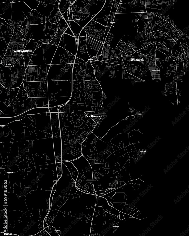 East Greenwich Rhode Island Map, Detailed Dark Map of East Greenwich Rhode Island