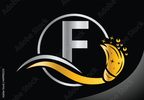 Letter F Cleaning logo, Cleaning brush logo Design Vector Template.