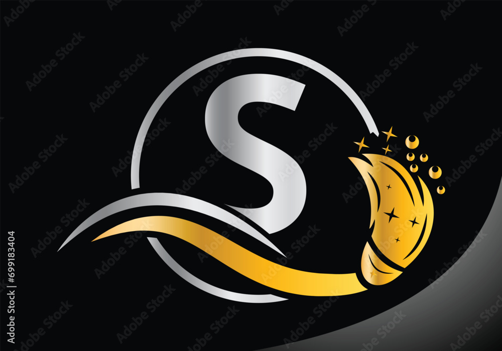 Obraz premium Letter S Cleaning logo, Cleaning brush logo Design Vector Template.