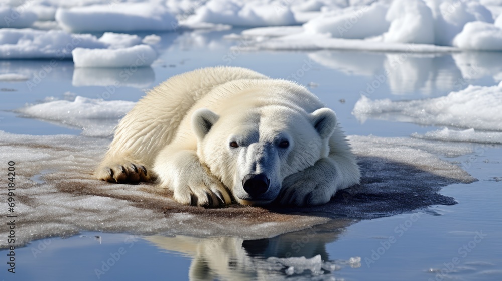 polar bear on a melting ice floe, symbolizing climate change effects generative ai