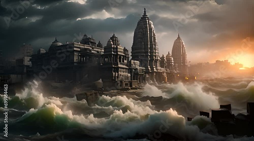 Great Flood Destroying Ancient Hindu City of Dwarka photo