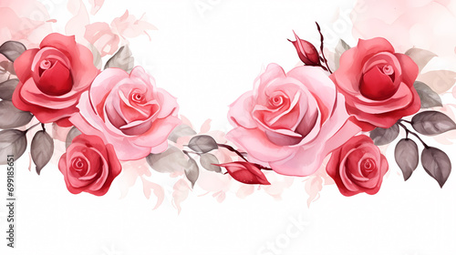 Watercolor Valentine s Day card with rose pattern on white background  decorative flower background pattern  PPT background
