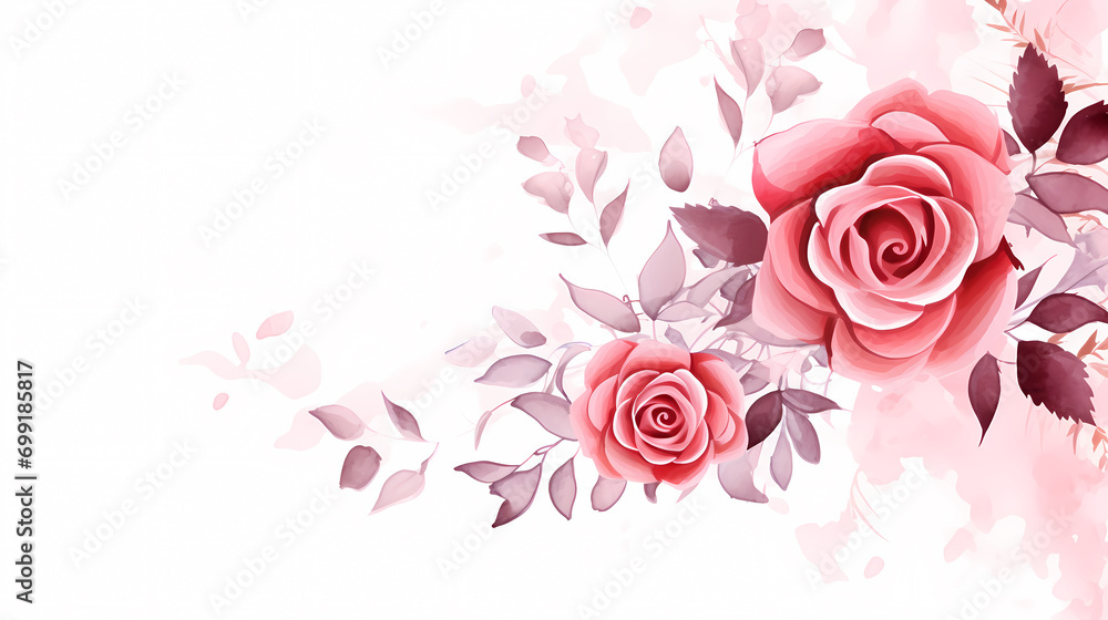 Watercolor Valentine's Day card with rose pattern on white background, decorative flower background pattern, PPT background Watercolor Valentine's Day card with rose pattern on white background, decorative flower background pattern, PPT background
