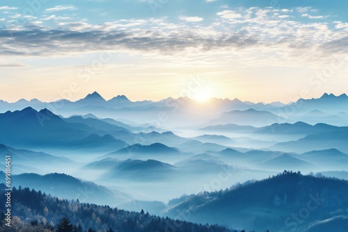 Foggy morning in the mountains, Landscape with mountains