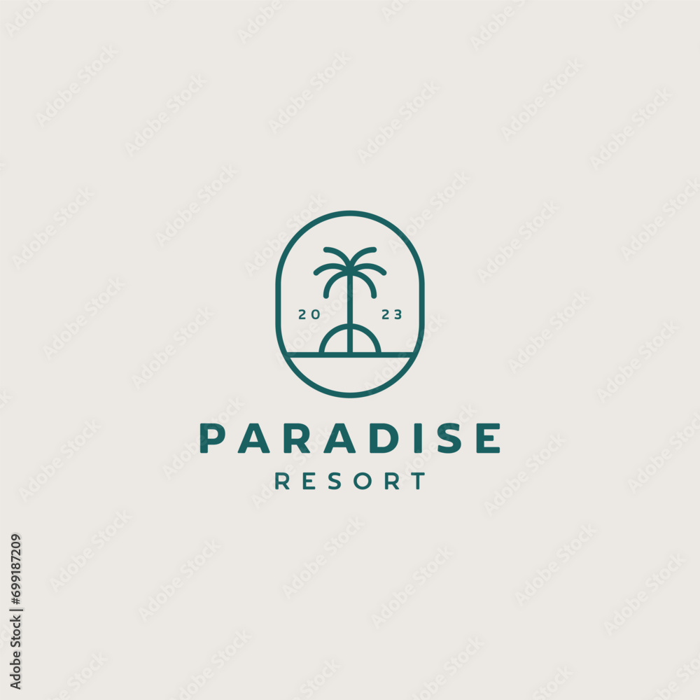 Palm tree and sun vintage logo design