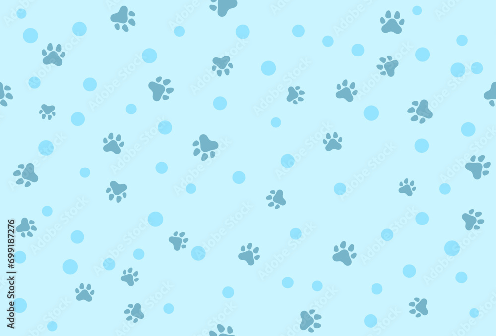 Blue Cat Or Dog Paw Pattern Background. Striped. Wallpaper. Vector Illustration. Valentine's Day