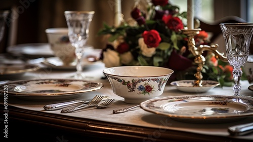 An elegant table setting with fine china and silverware, ready for a feast.