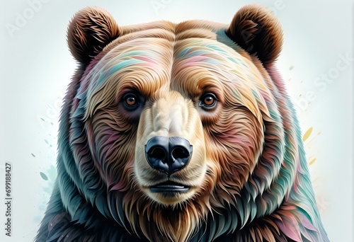 Colorful portrait of a brown bear on a white background   Digital painting