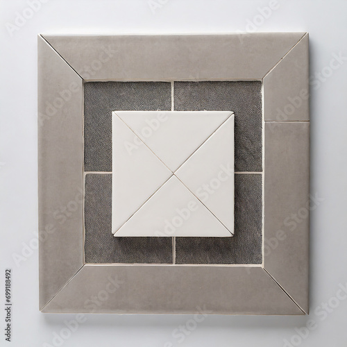White marble square box on white marble background. Flat lay, top view
