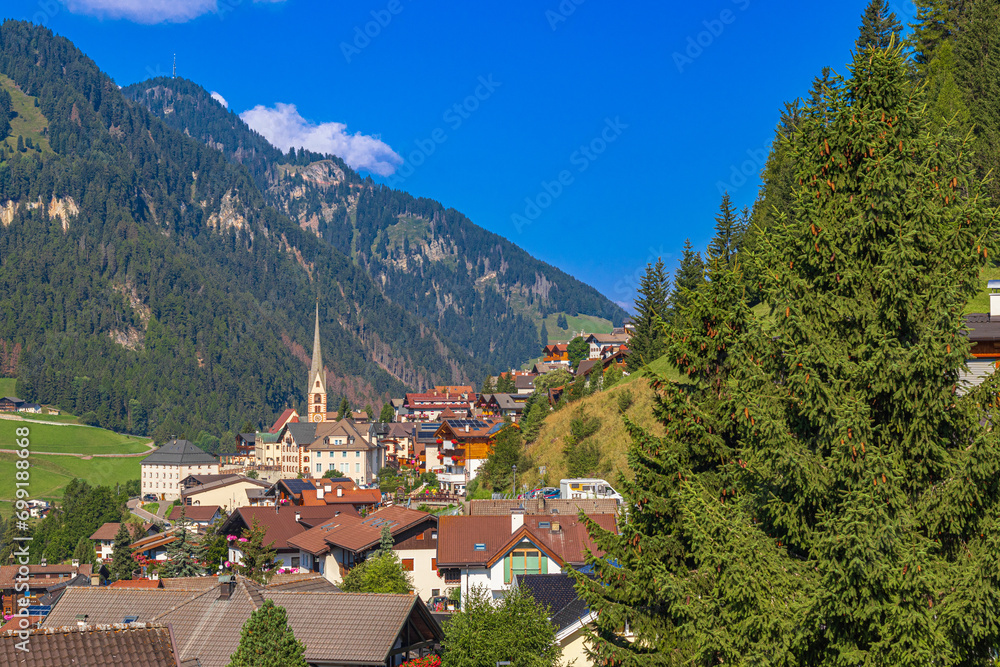 Panorama of Santa Cristina di Valgardena in South Tyrol, Italy