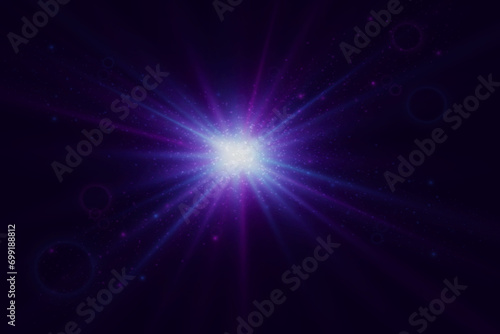 Shining star. Explosion light effect with glare. Magic star with sparkles and light. Lens flare. Flash with rays and spotlight. Futuristic light.