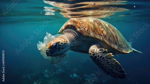 animal struggling with plastic pollution in the ocean generative ai photo