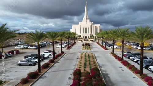 Mormon Temple in Gilbert Arizona, America, USA. Stunning architecture, floral displays and stained-glass windows.  photo