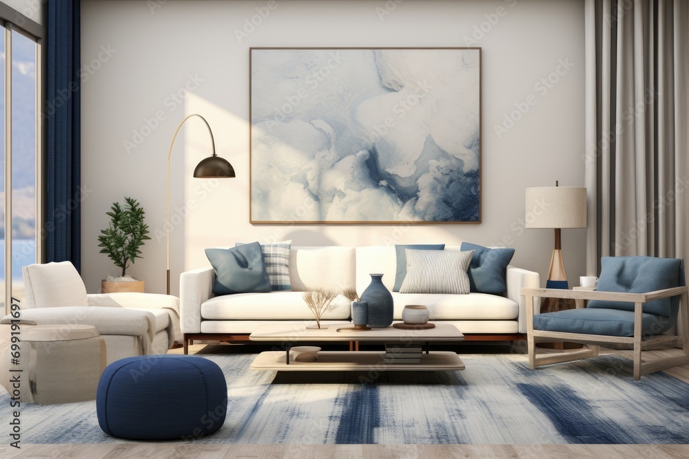 Fototapeta premium A Cozy Living Room with Stylish Furniture and Artwork