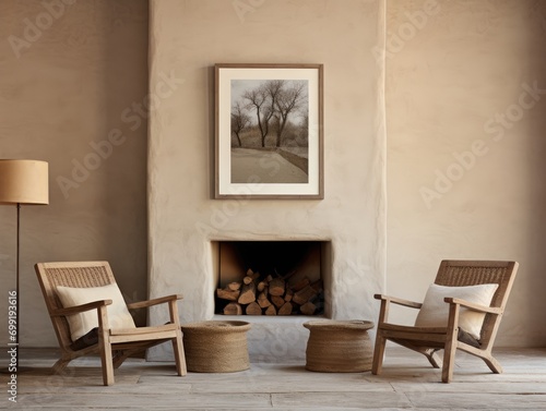 Cozy Living Room with Chairs and Fireplace © pham