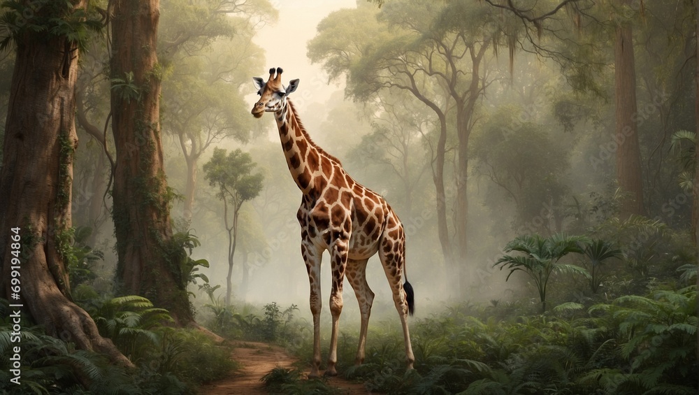 giraffe in the wild - obrazy, fototapety, plakaty 