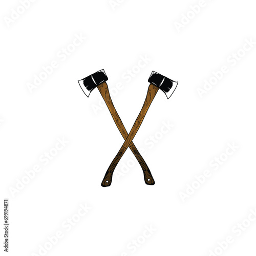 Wooden ax isolated on white background. Element for woodworking or woodcutter emblem or icon. Realistic vector illustration of a metal ax with a handle made of wood

