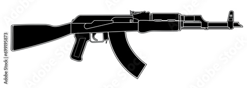 Vector illustration of AK47 soviet assault carbine with stock. Black simple version. Right side. photo
