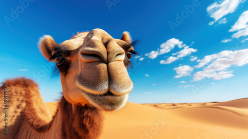 Portrait of a camel in a desert photo