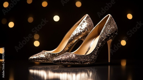Sophisticated court shoes dipped in shimmering golden glitter.