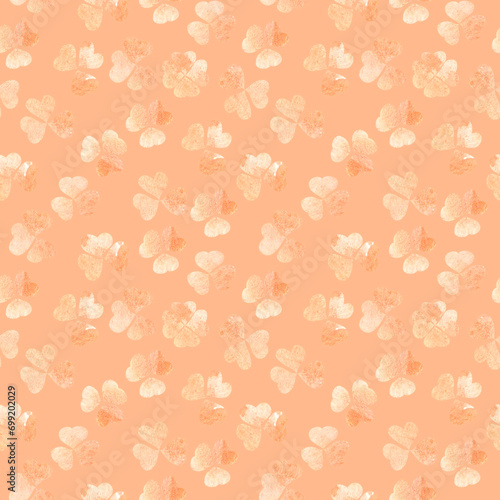 watercolor pattern with clover leaves on peach background