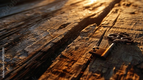 Close Up of a Key on Wood
