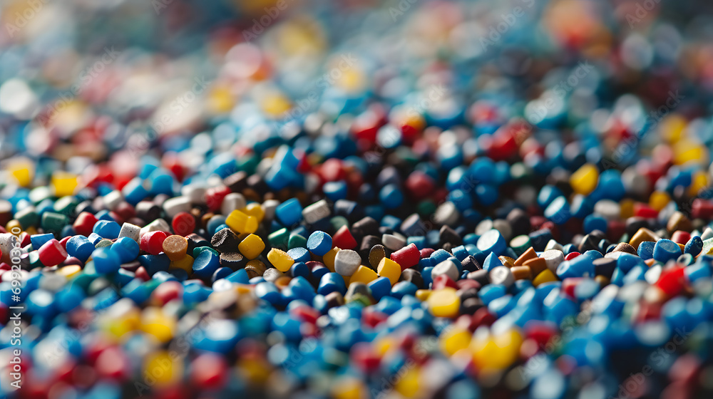 Obraz premium Plastic pellets Background Close-up Plastic granules Polymer plastic beads resin polymer genrativ ai