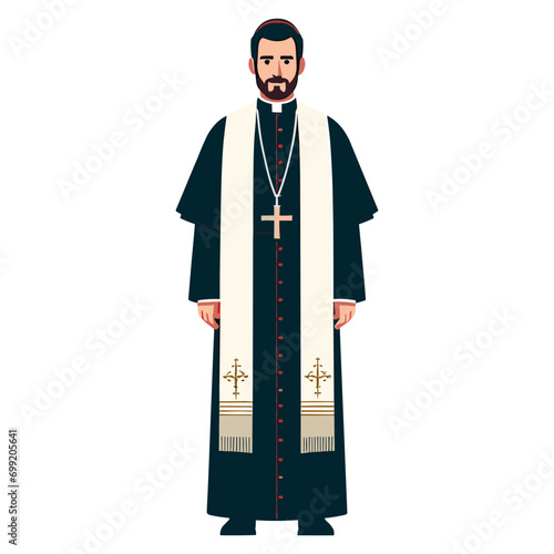 Catholic priest flat design vector illustration.