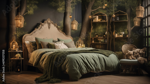 bedroom with an enchanted forest theme