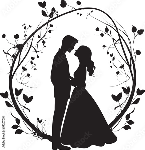 Adorned Amore Bride and Groom Decorative Frame Elegance in Corners Black Vector Logo Icon Design