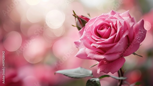 Pink rose background with copy space.