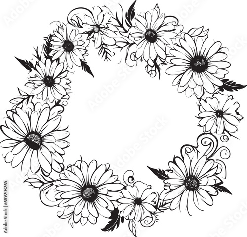 Stylized Daisy Silhouette Black Vector Logo Design Modern Floral Boundary Daisy Flower Black Icon