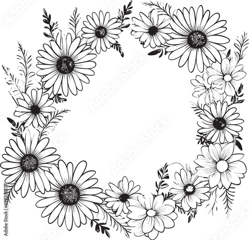 Floral Embrace Daisy Flower Frame Black Vector Logo Whimsical Daisy Charm Black Vector Logo Icon Design