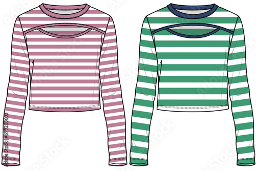 LONG SLEEVES WITH CREW NECK AND CUT OUTDETAIL FOR YOUNG WOMEN AND TEEN GIRLS IN VECTOR FILE