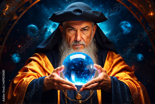 Nostradamus with his crystal ball. photo