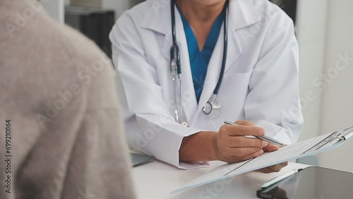 Doctor consulting patient hands closeup. Patient sitting at doctor office. Diagnostic, prevention of women diseases, healthcare, medical service, consultation or education, healthy lifestyle concept