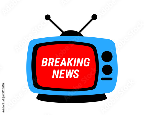 Breaking news - Retro tv and vintage television is turned on. News, reportage and journalism on the screen and display. Vector illustration isolated on white.