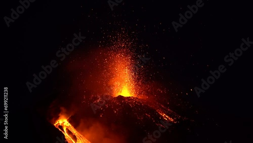 Etna Eruption in Sicily. Lava flow 